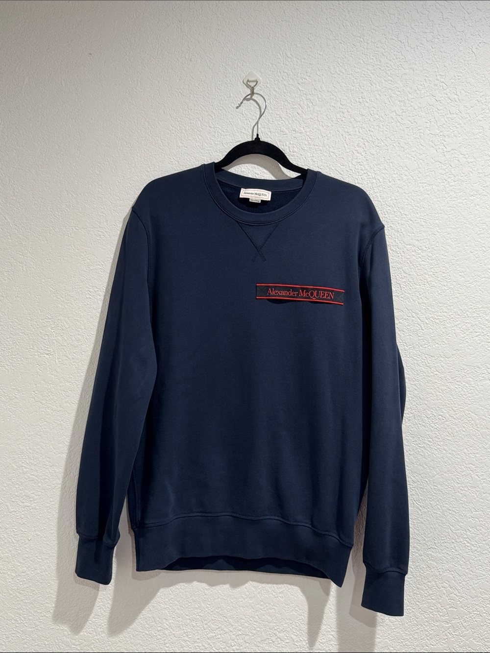 Alexander McQueen Navy Crewneck Sweatshirt with Red Logo
